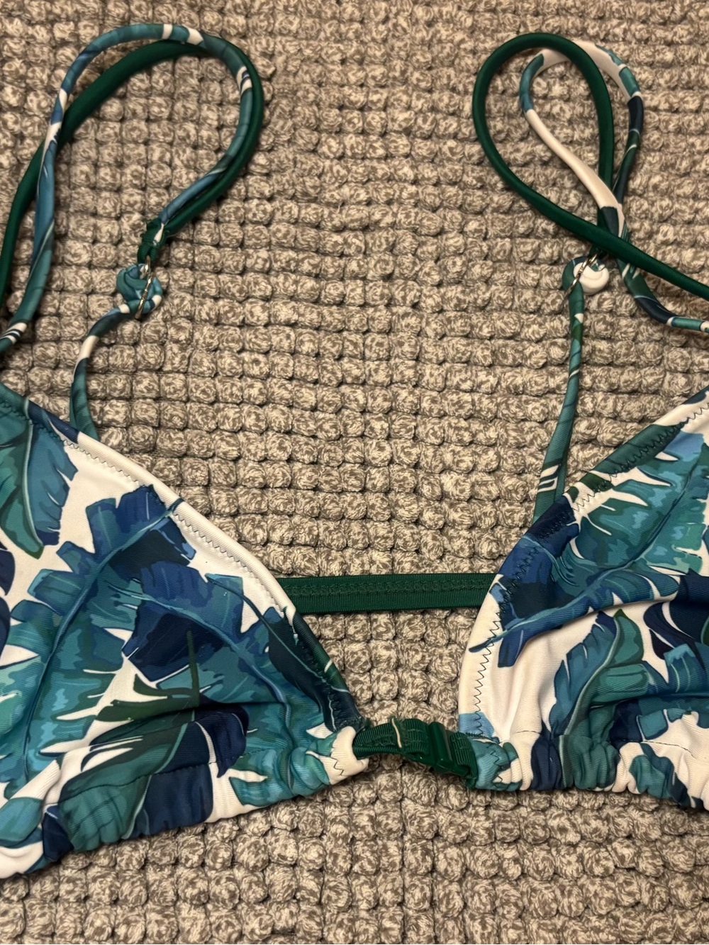 Teal Tropical Leaf Triangle Bikini Top